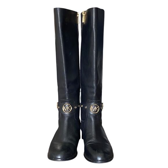Michael Kors Black Leather Knee High Rising Boots size 8 - Picture 1 of 12